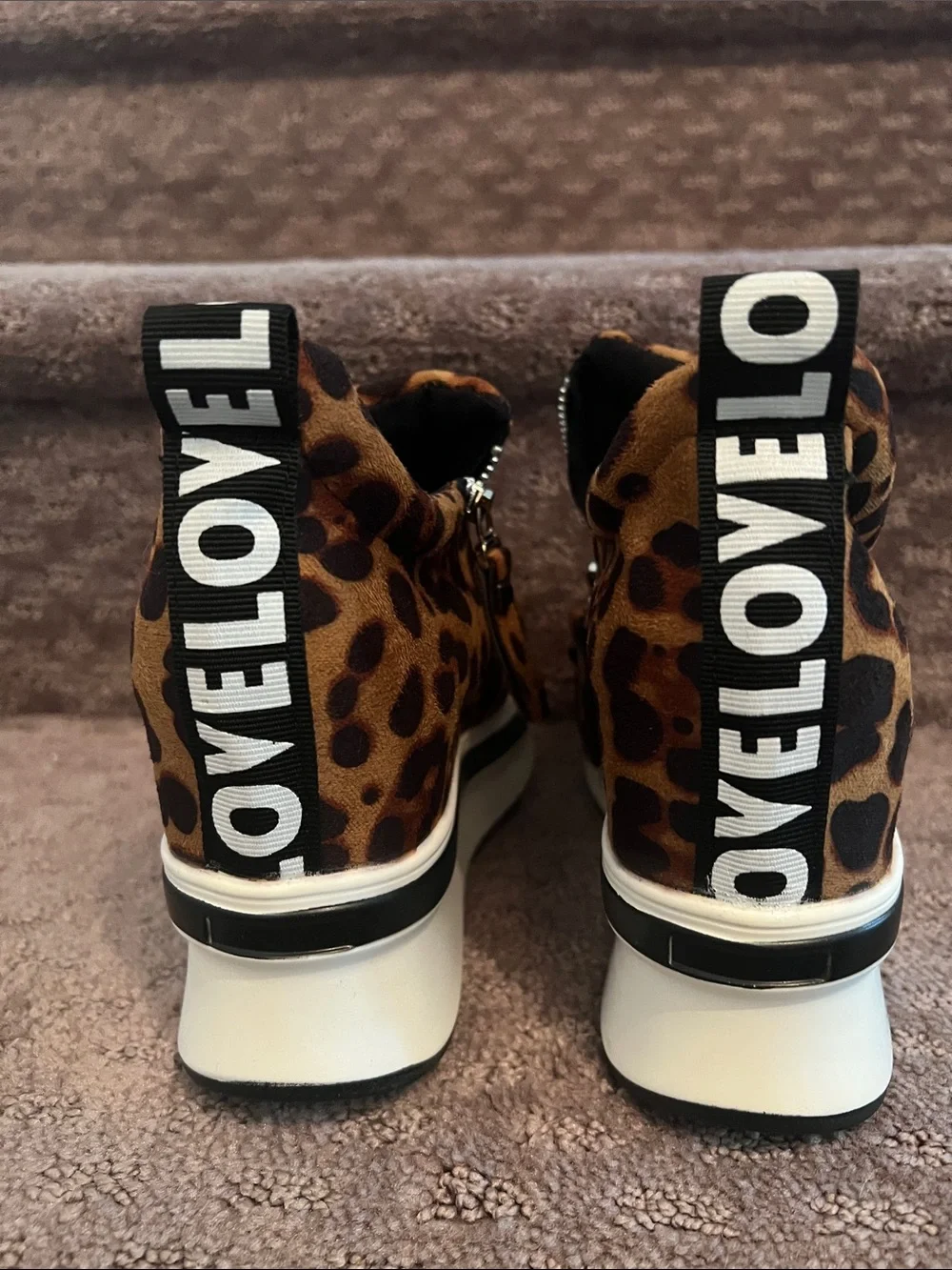 Source Unknown Leopard-Print Platform Wedge Sneakers - Brown Black